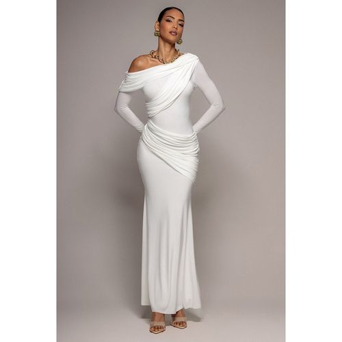 Goddiva Off Shoulder Gathered Panel Soft Touch Maxi Dress - White