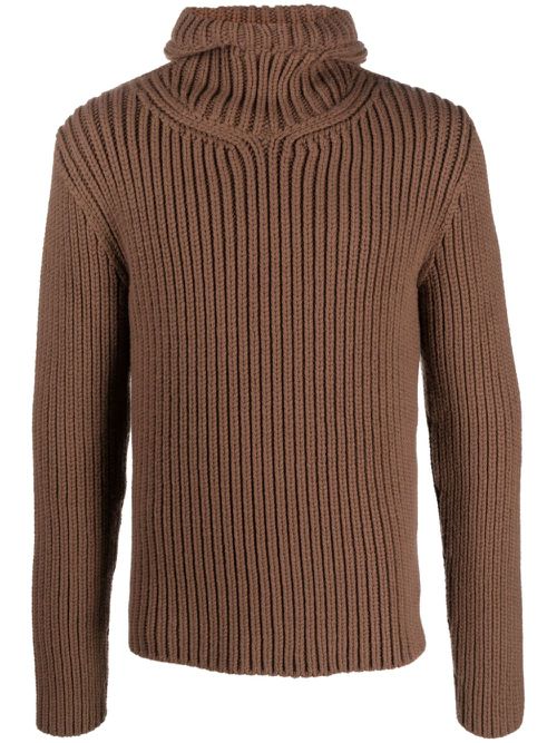 Ribbed-knit hooded jumper - Brown