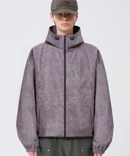 Pigment Dyed Hooded Zip-Up Windbreaker_Purple