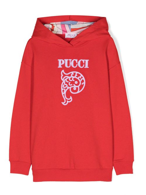 Raised-logo cotton hoodie - Red