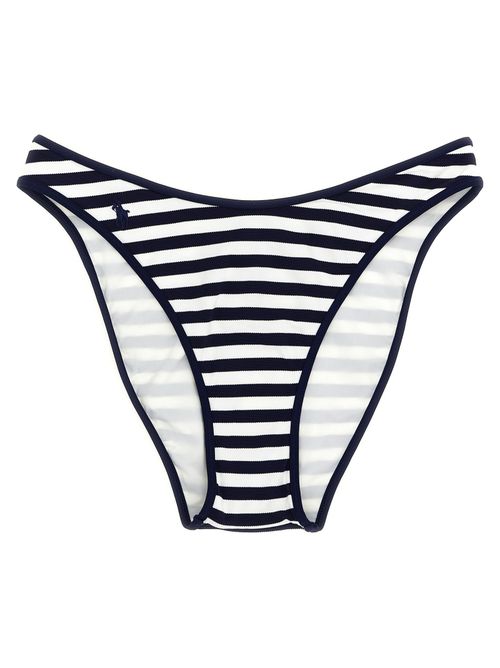 Striped Technical Piqué Bikini Bottoms — Navy