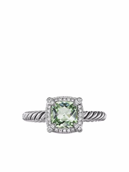 Sterling silver Petite Chatelaine prasiolite and diamond ring