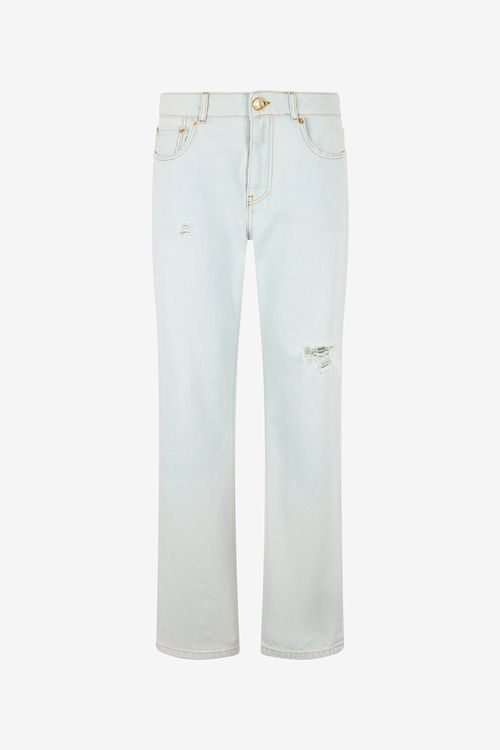 Light-wash Denim Jeans With Distressed Details
