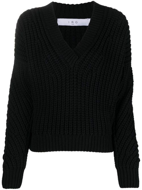 Chunky-knit V-neck jumper - Black