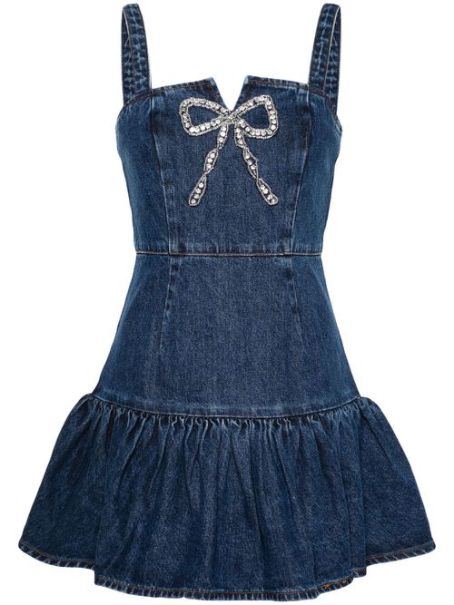 Bow-detail denim mini dress - Blue