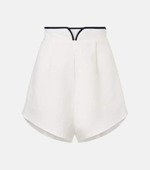 Bicolor linen-blend Bermuda shorts