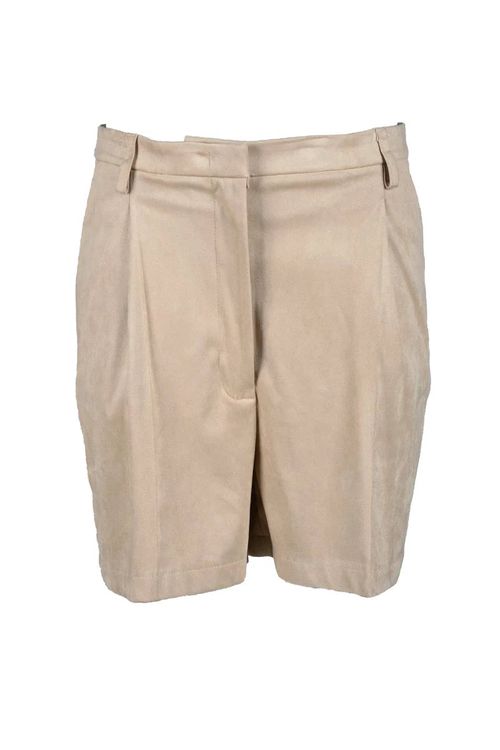 Beige Pleated Polyester-Blend Shorts