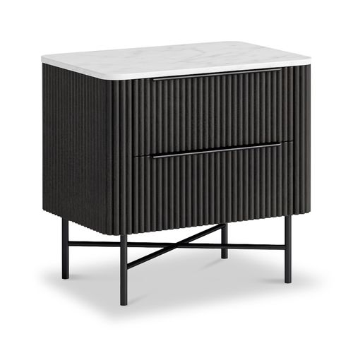 Milo Mango & Marble 2 Drawer Bedside Table | Walnut Stain or Black | Roseland / Matt Black
