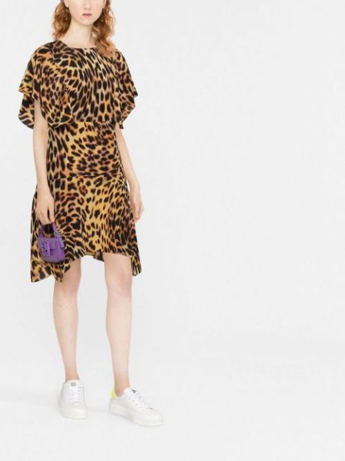 Leopard-print silk flounce dress
