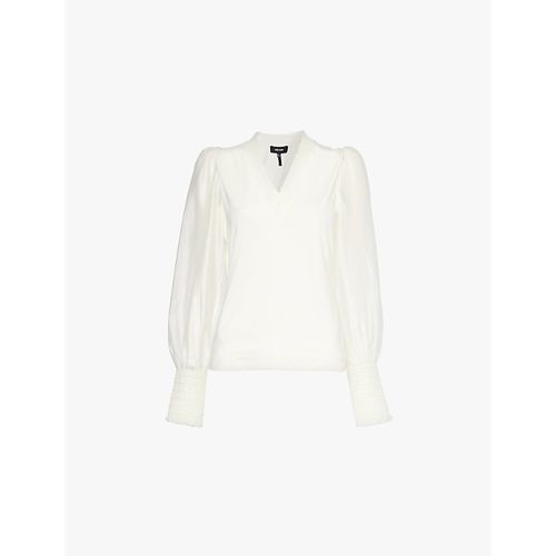 Womens Cream Fluid Layering Frilled-trims Cotton-blend Top