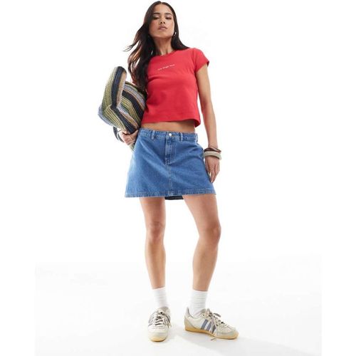 Miss Selfridge Womens a line denim mini skirt in mid wash - Blue