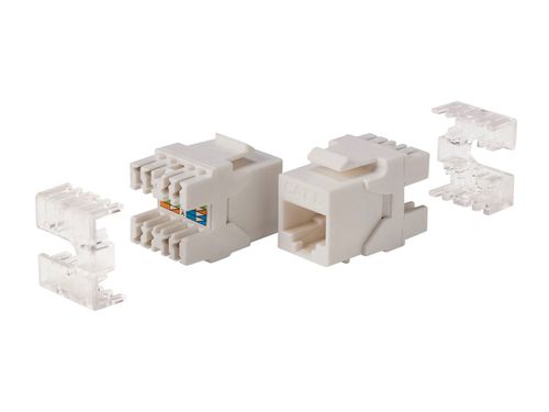 Cat6 RJ45 180-Degree Dual IDC Keystone for 22-24AWG Solid Wire, White