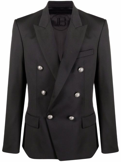 Double-breasted wool blazer - Black