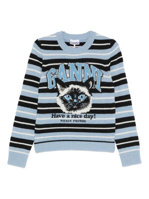 Striped Jacquard Sweater — Blue