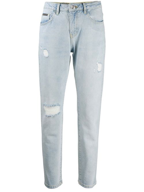 Distressed straight-leg jeans - Blue