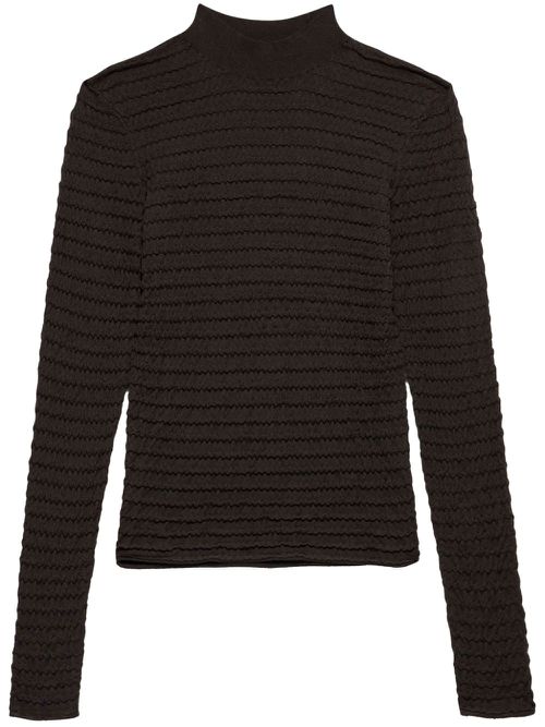 Smocked mock-neck jumper - Brown