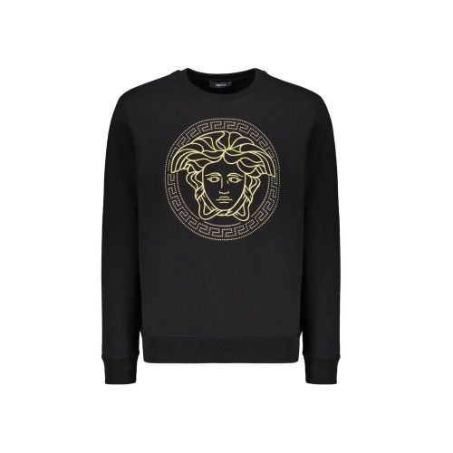 Gold Medusa-Head Embroidered Sweatshirt — Black