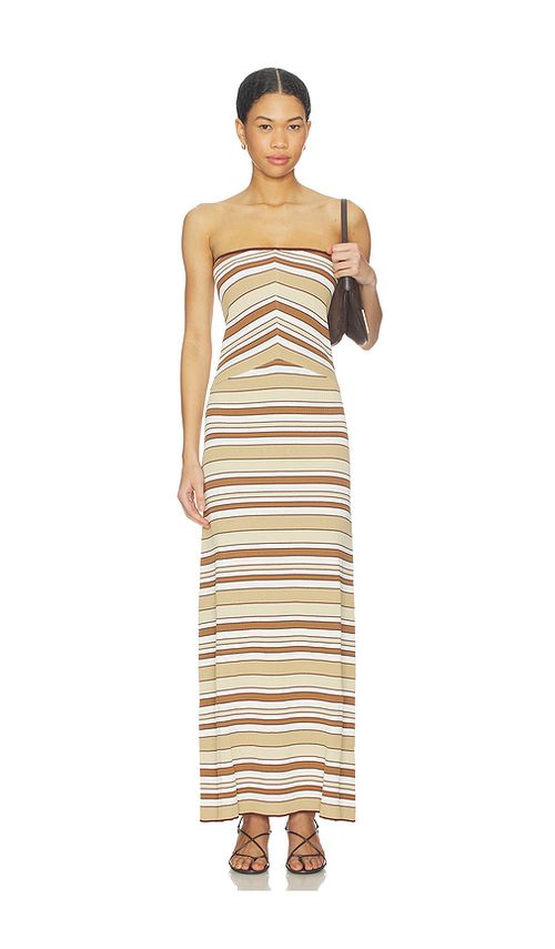 MINKPINK Vela Strapless Knit Midi Dress in Beige. M. Also in L, S