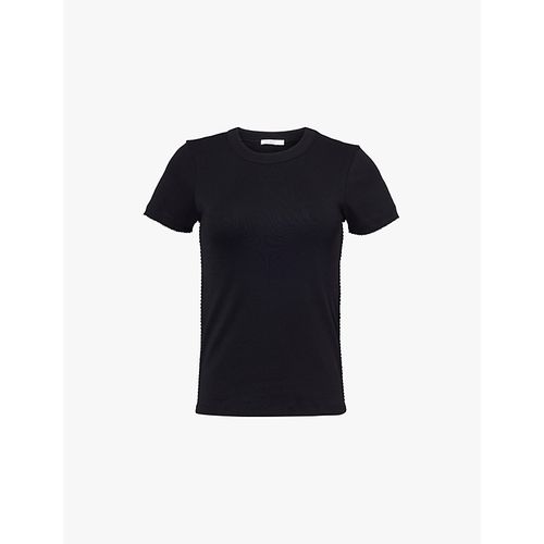 Womens Black Uma Scallop-trim Organic-cotton T-shirt