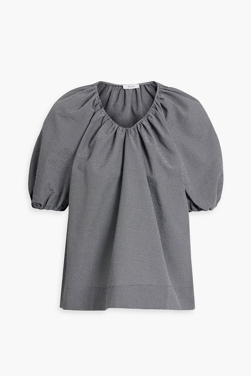 Iris & Ink - Vanessa gathered gingham cotton-blend seersucker top - Blue - UK 4
