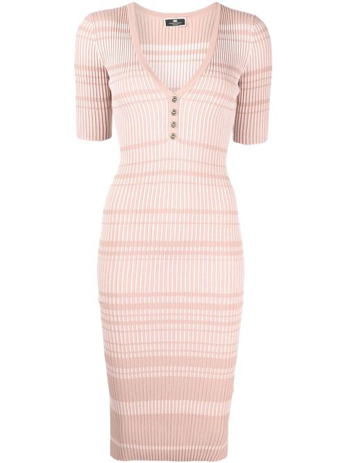 Ribbed v-neck midi dress - Pink