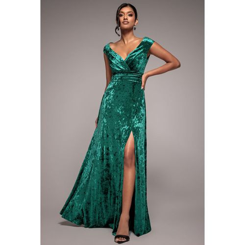 Goddiva Ice Velvet Bardot Wrap Maxi - Emerald Green