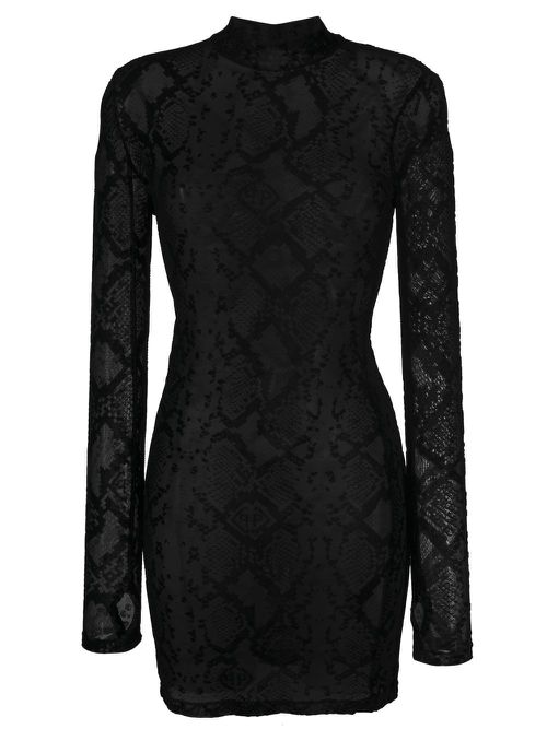 Snakeskin-print sheer dress - Black