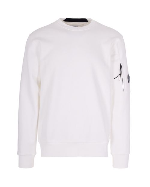 Diagonal Raised Fleece Cotton Sweatshirt — White