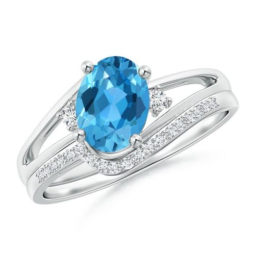 Angara 1.5 Carats Oval Swiss Blue Topaz and Diamond Bridal Set in Platinum