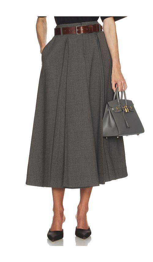 Helsa Wool Blend Pleated Skirt in Medium Heather Grey. L also in M, S, XL