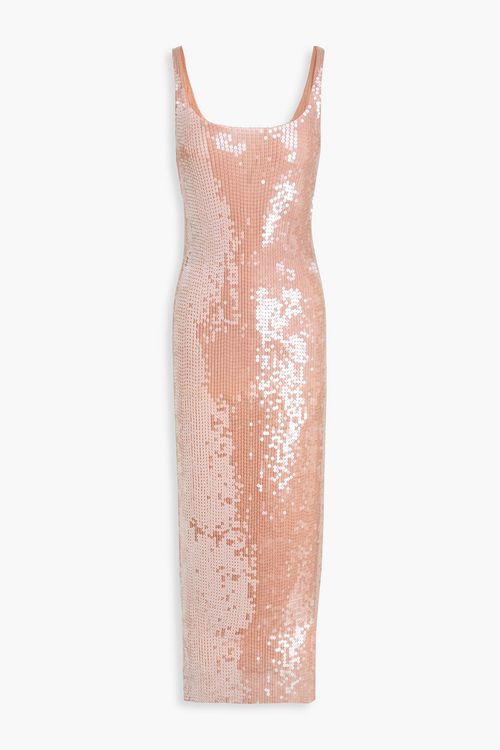 Sequined mesh midi dress - Neutral - L