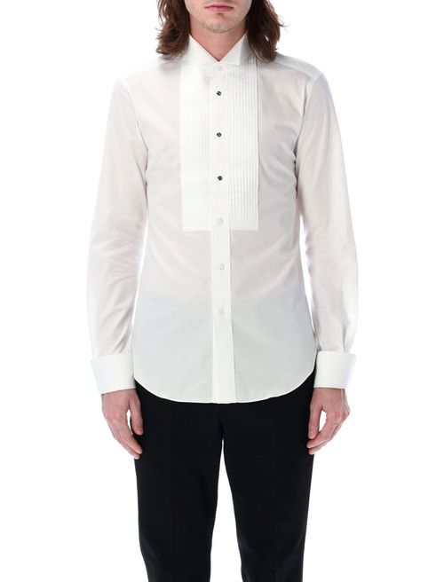 Smocking Shirt With Pleated Front And Structured Collar
