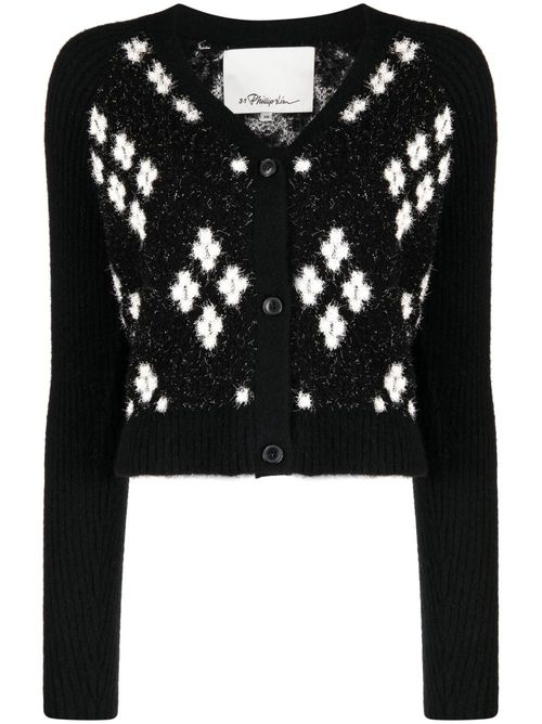 Argyle-check knitted cardigan - Black