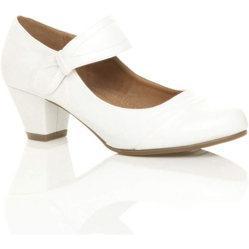 Mid Block Heel Comfort Mary Jane Faux Leather Court Shoes