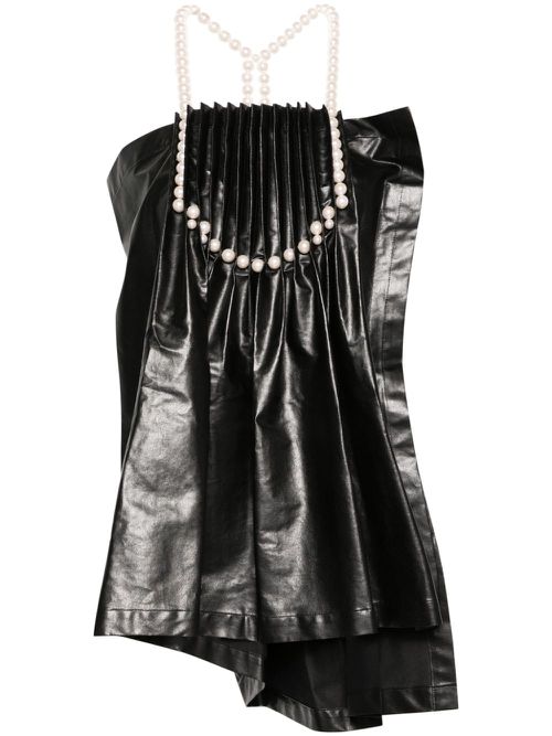 Pearl-detail pleated blouse - Black