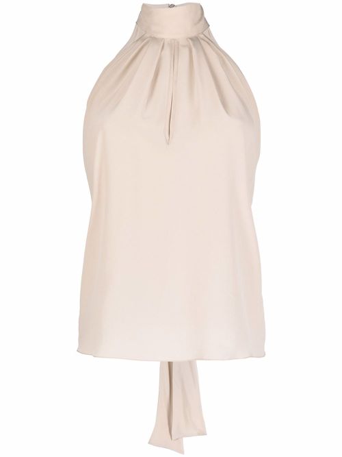 High-neck chiffon top - Neutrals