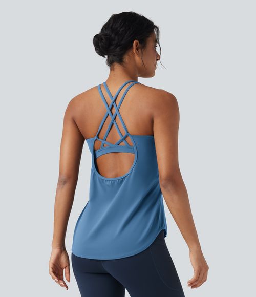 UltraSculpt™ Round Neck Crisscross Back Running Tank Tops DD-F Cups Tank Top - Pacific Coast