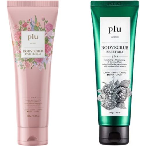 Plu - Body Scrub Pink Floral - 200g & Body Scrub - 200g - Berry Mix Set