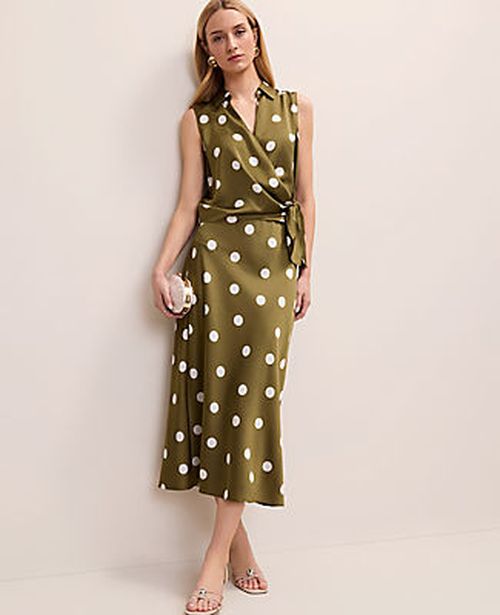 Ann Taylor Dotted Satin Midi Slip Skirt