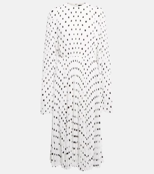 Polka-dot pleated crêpe midi dress