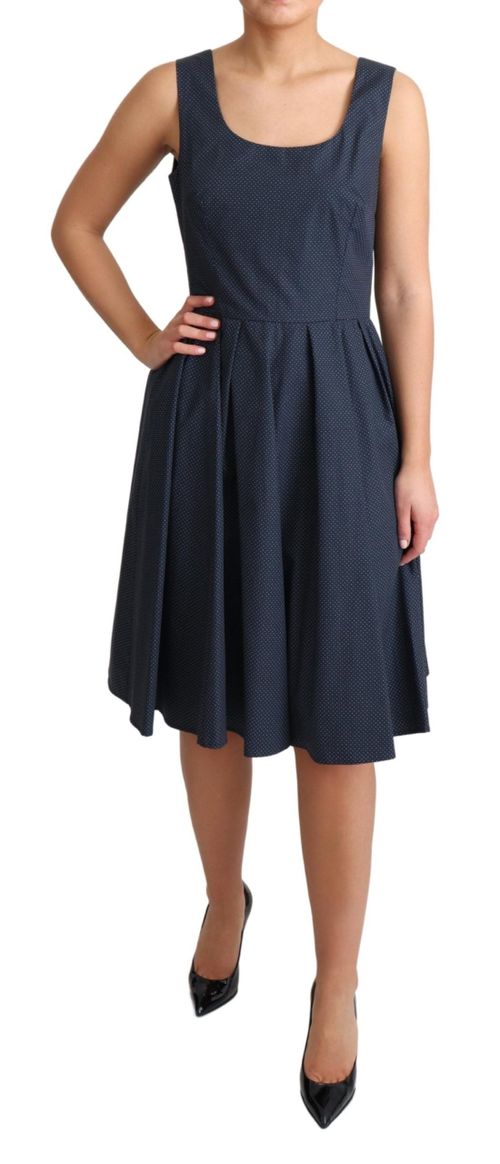 Polka-Dotted Cotton A-Line Dress — Blue