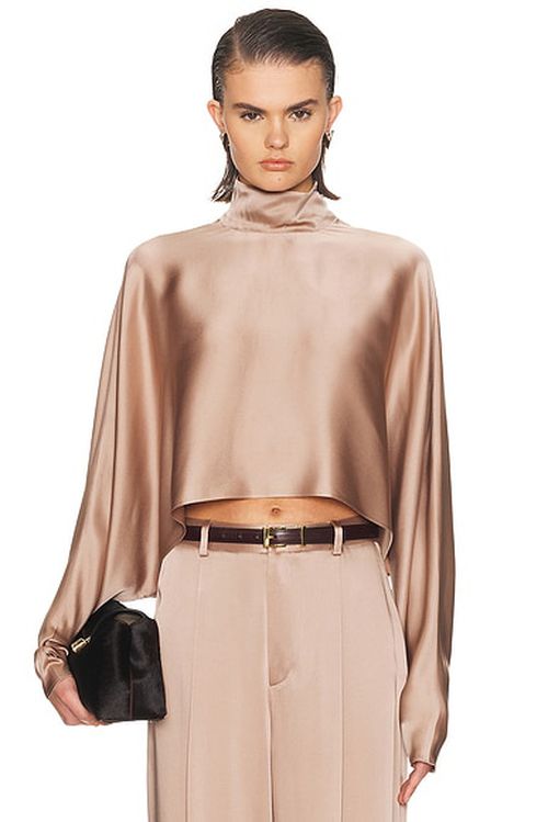 Lapointe Satin Caftan Top in Oat - Mauve. M also in