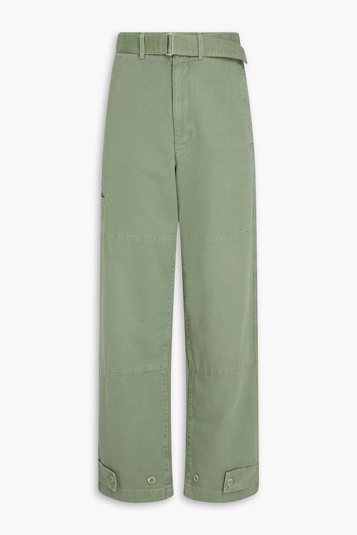 Belted cotton-gabardine pants - Green - XL
