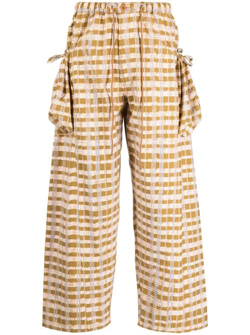 Check-print wide-leg trousers - Brown