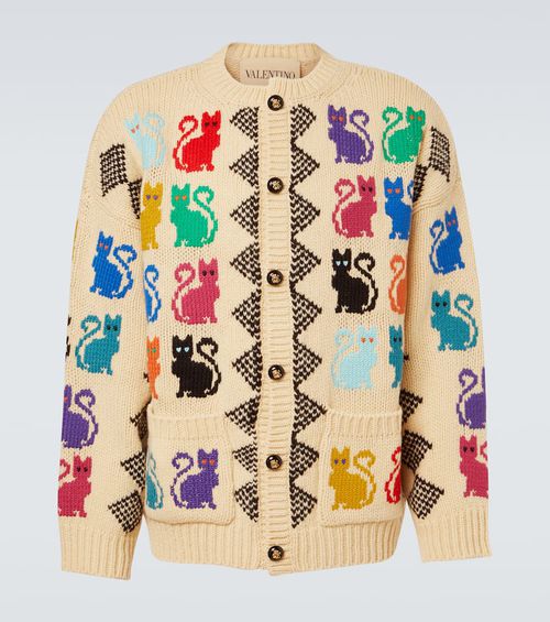 Jacquard virgin wool cardigan