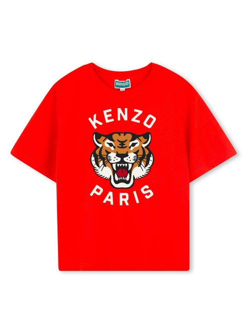 Tiger Head-print T-shirt - Red