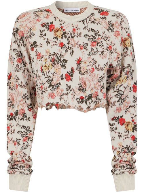 Floral-print cropped sweatshirt - Neutrals