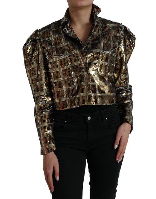 Sequined Cropped Jacket — Gold