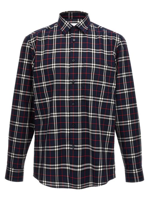 Check Print Cotton Shirt — Navy
