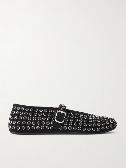 Crystal-embellished Suede Ballet Flats - Black
